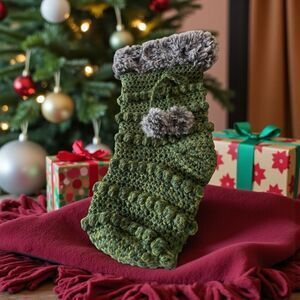 Hand Knitted Christmas Stocking 15” Brand New